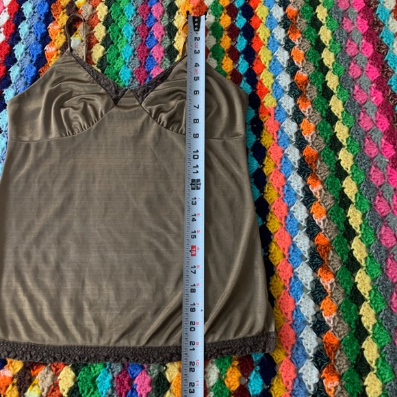Vintage Y2K Silky Chocolate Lace Detail Cami Spaghetti Strap Tank Xhilar… - Picture 9 of 13
